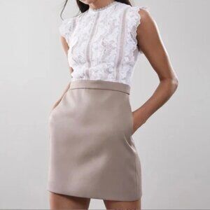 Reiss Sally lace bodice dress in mocha, US Size 8, excellent condition